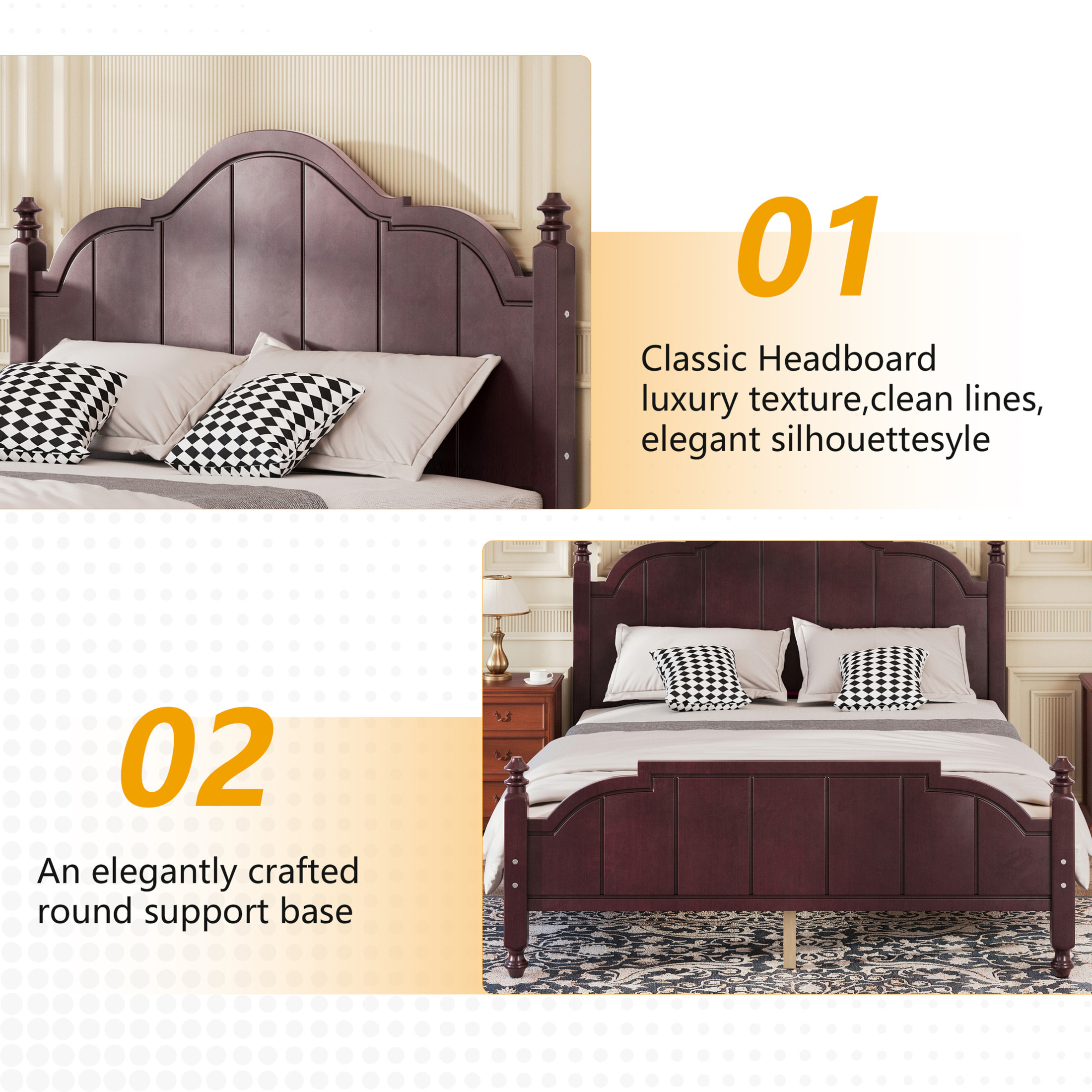 Noble House Queen Bed Frame with Headboard, Vintage Wooden Platform Bed with Slat Support, Espresso