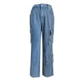 thumbnail image 4 of Low Rise Flare Jeans High Waist Stretch Cargo Pants Women Baggy Multiple Pockets Relaxed Fitting Straight Wide Leg Pants S-54 Dark Blue XL, 4 of 9