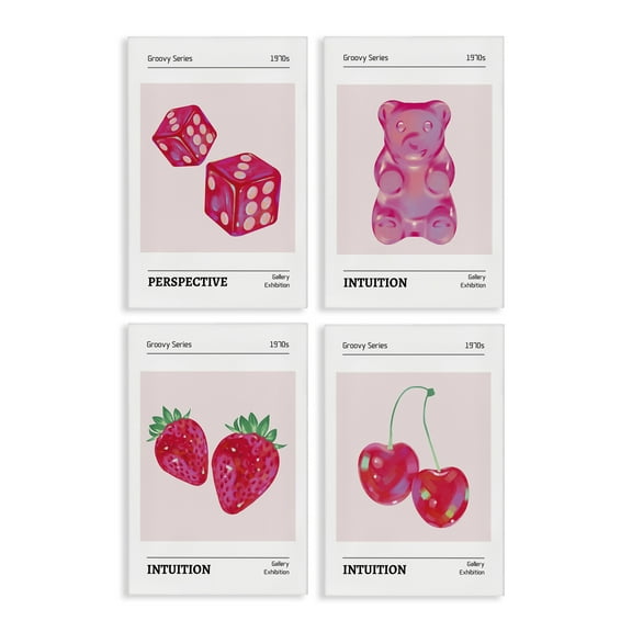 Stupell Industries Groovy Pink Gallery Collection Fashion Painting Wrapped Canvas Canvas Art Print Wall Art, 16 x 24, Set of 4