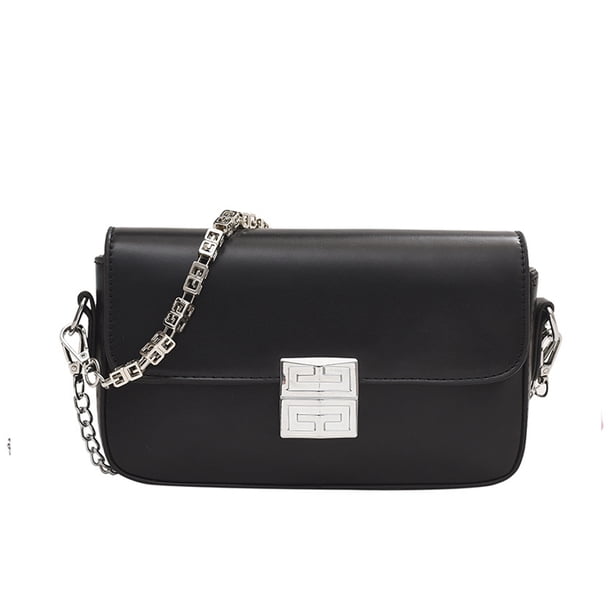 Bolso de mano para mujer, de piel sintética, tipo bandolera, para cena, con cadena y acolchado, color negro