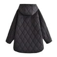 thumbnail image 3 of Lovskoo Womens Winter Coats Quilted Jacket Solid Color Diamond Plaid Pocket Button Cotton Padded Jacket Long Sleeve Hooded Jacket Black, 3 of 8