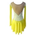 thumbnail image 2 of LIUHUO Custom Figure Skating Dress Girls Ladies Spandex Yellow with White Lace Diamond Embellishments, 2 of 7