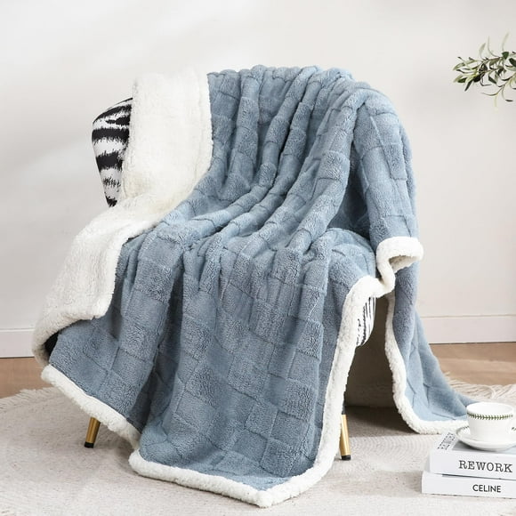 Gracelife Sherpa Throw Blanket Fleece Blanket, Soft Fluffy Blanket for Couch 60”*80”, Large Thick Blanket for All Season Use, Dirty Blue