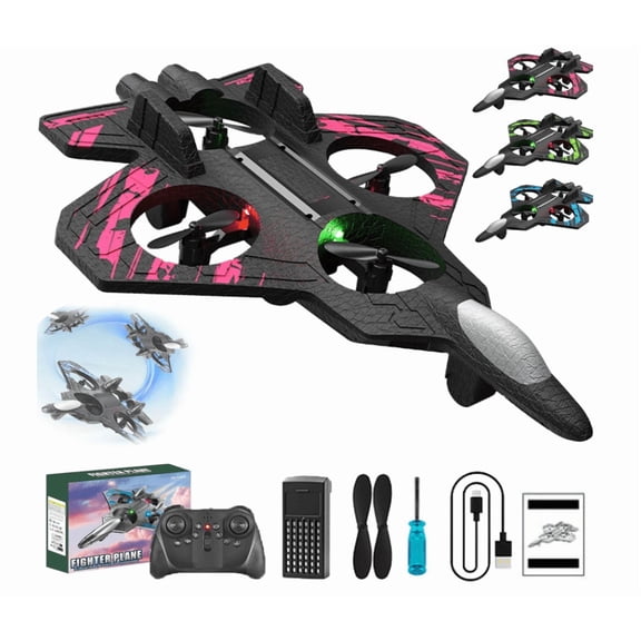 Remote-Controlled Fighter Jet 2.4ghz Foam Remote Control Airplane 360° Tricks Stunt Flights Rc Plane with Fancy LED Stable Hovering and Circle Fly for Indoor Outdoor Gifts (Pink|Single Cell)