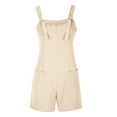 thumbnail image 4 of Usmixi Jumpsuits for Women Dressy Casual Plus Size Linen Adjustable Strap Mini Jumpsuits Overalls with Pocket Summer Round Neck Sleeveless Solid Short Trendy Rompers Beige xxxl, 4 of 7