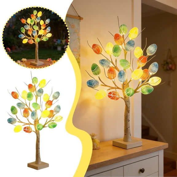 24 Easter Egg Led Light Tree With Warm Glow Decorative Holiday Tabletop Centerpiece For Festive Home(24 Eggs-60cm)