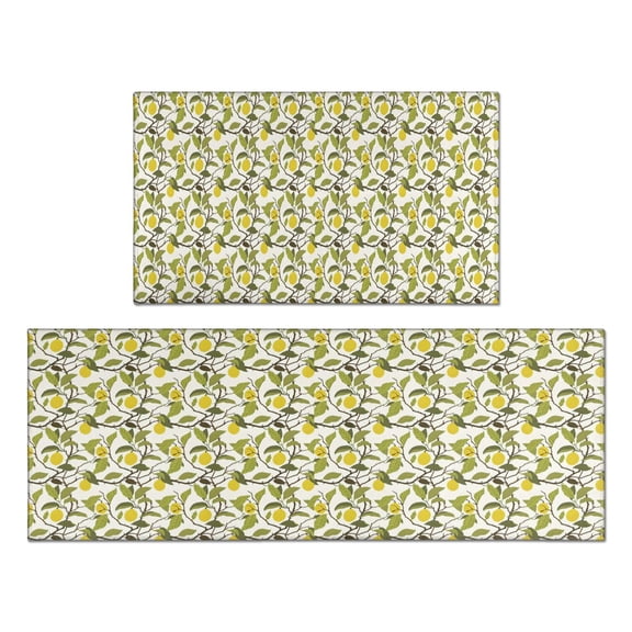 2 Piece Lemons Rug Kitchen Rug Set, Decor Kitchen Rugs, Absorbent Non-Slip Washable Floor Mats, Home Indoor Runner Rugs 17"x47" 17"x30"