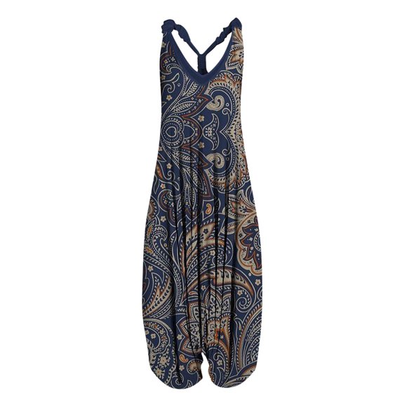 Casual Women Romper Women Casual Boho Print Romper Long Playsuit Strapless Sleeveless Jumpsuit