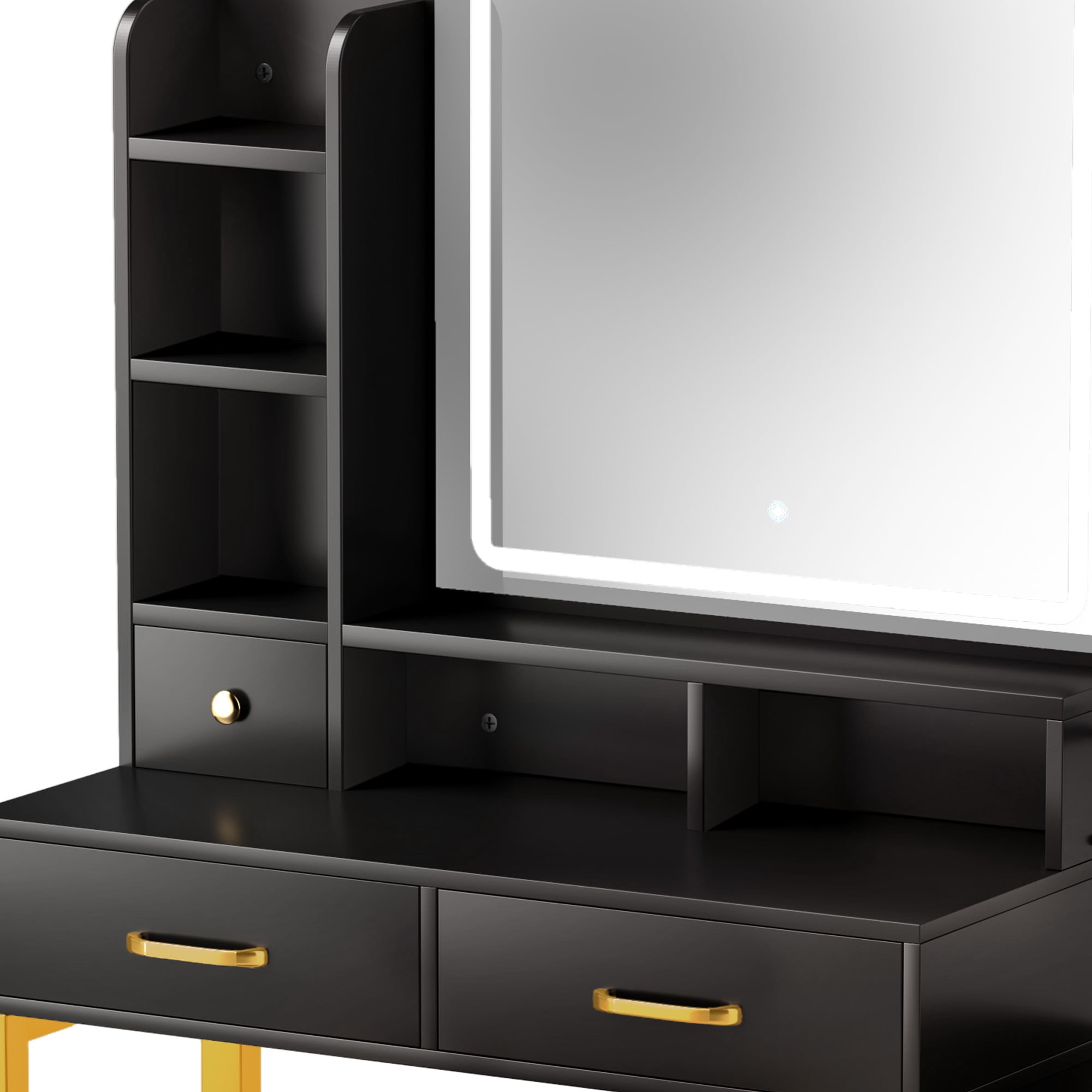 DEXTRUS Vanity Table Set with Adjustable 3 Lighting Color Options Power Outlet Large, Black
