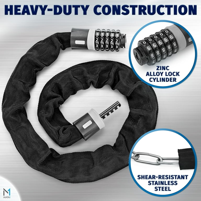 Mata1 Combo Bike Chain Lock, Strong Anti-Theft with 5-Digit Code