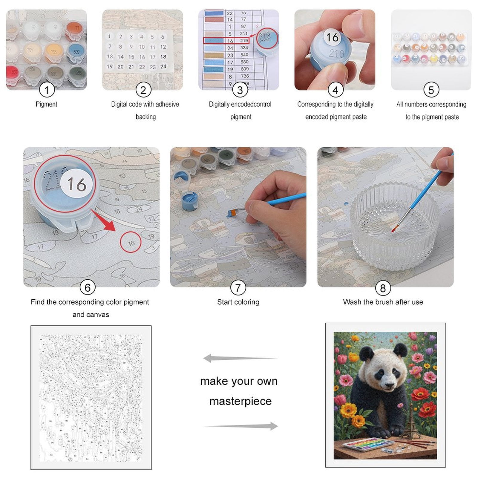 Paint By Numbers Kit for Adults Beginner - Panda Art Flowers Eiffel Garden DIY Canvas Painting Kits for Adults, Frameless Paint By Number for Adults for Home Wall Decor 16x20 Inch