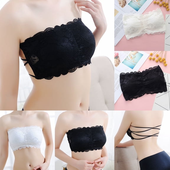 Wiyuqeen Women's Lace Bandeau Bra Strapless Bralette Seamless Crop Tube Top Solid Cross Criss Back Tie Tank Tops