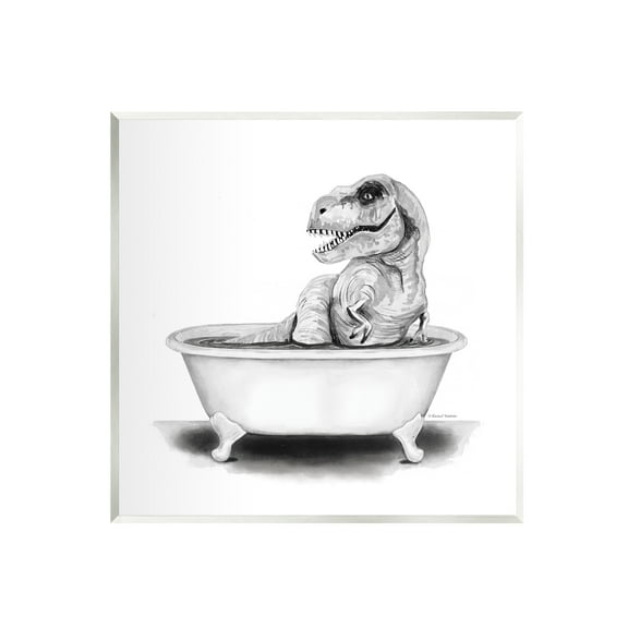 Stupell Funny T-Rex Bathtub Washroom Animals & Insects Painting Wall Plaque Unframed Art Print Wall Art