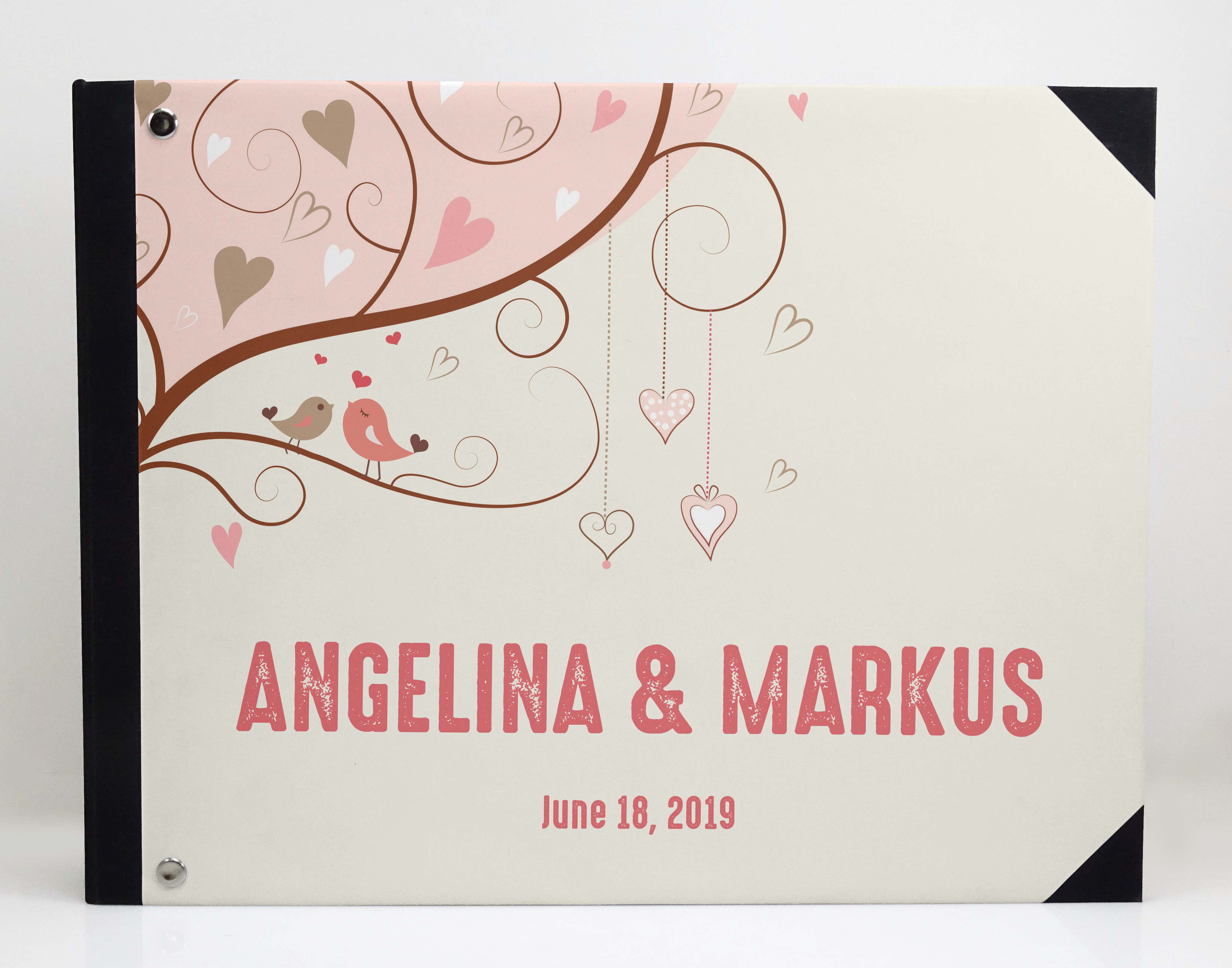 Darling Souvenir Grey Hanging Heart & Love Birds Printed Hardbound Cover Guestbook For Wedding Guest Sign In Book Registry-9 x 12 Inches
