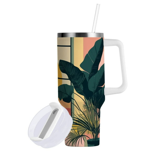 Yayeee 40oz Double-Wall Insulated Stainless Steel Tumbler with Handle Bottle, Pink Sunset