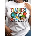 thumbnail image 1 of Camisetas para mujer, de verano, casual, manga corta, cuello redondo, con estampado, color blanco negro, blusaTeacher-Themed Crew Neck T-Shirt - Casual Short Sleeve, Machine Washable - Perfect for S, 1 of 7