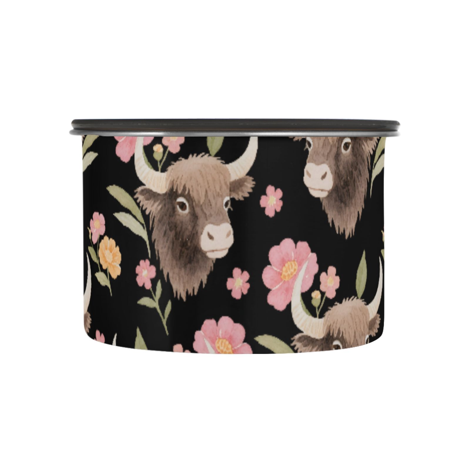 Cute Yak Flowers Airtight Coffee Bean Canister 30oz Food Storage Containers with Lids For Gournd, Tea, Sugar, Flour, Rice, Cereal, Candy Cookie Jar