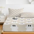 thumbnail image 6 of Full Size Fitted Sheet Set - Halloween 3 Piece Bedding Sets 16" Deep Pocket Fitted Sheet with 2 Pillowcases, Brown White Spooky Green Eyes Ghost Floating Brushed Microfiber Hotel Luxury Bed Sheets, 6 of 9