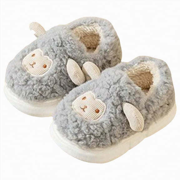 HCNTES Kids Toddler Slippers Baby Boys Girls Cute Cartoon Design House Shoes Non Slip Warm Soft Winter Fuzzy Indoor Slipper(Grey,9.5)