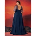 thumbnail image 6 of AURA Plus Size Deep V Neck Evening Dress Women A Line Elegant Party Long Dress, 6 of 7