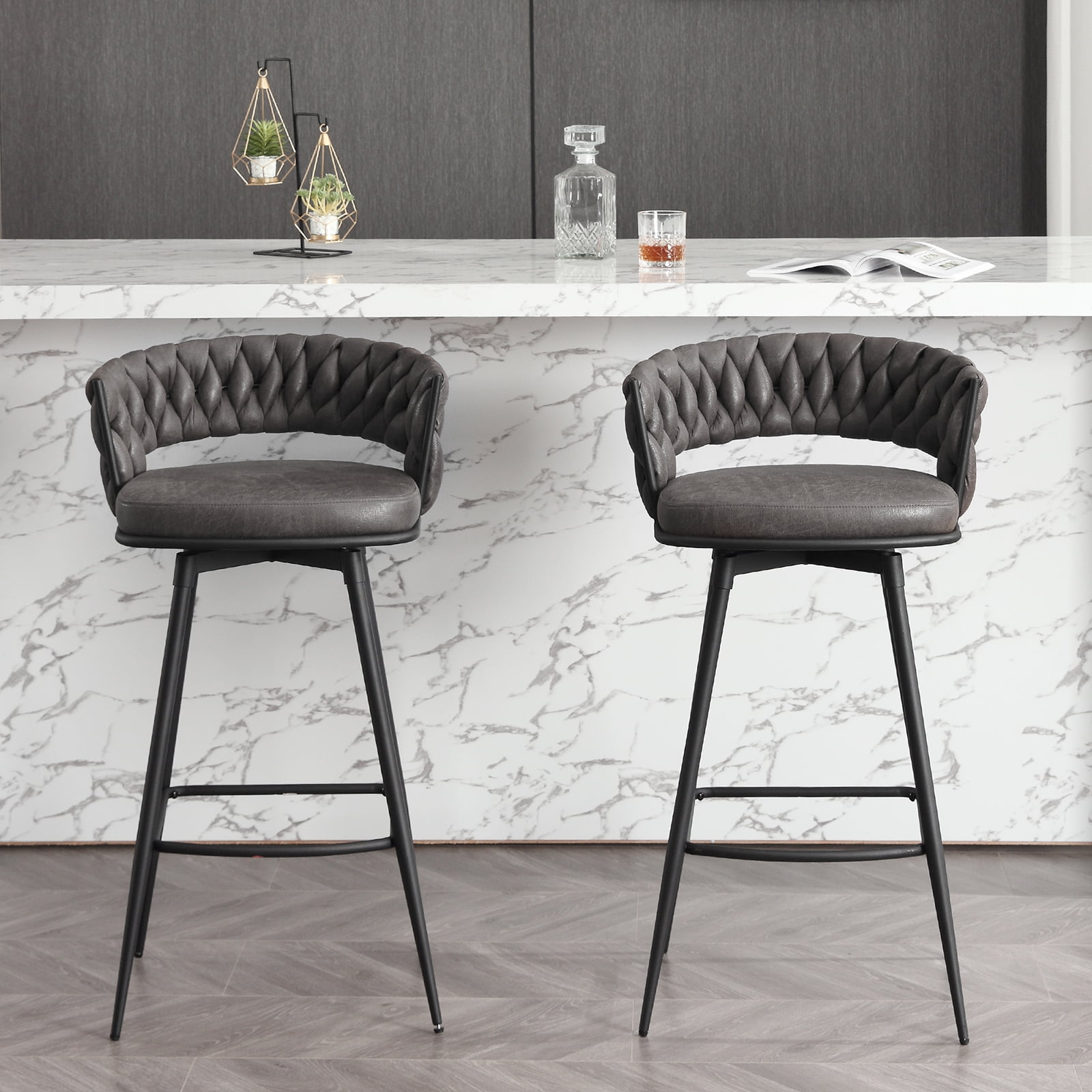 BFZ Upholstered Backrest Bar Stools, Black/Gray (Set of 2)