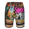 thumbnail image 3 of Honeii's Graffiti Lamp Urban Scene Print Men's Casual Shorts with Drawstring，Swim Trunks Quick Dry Beach Shorts, 3 of 5