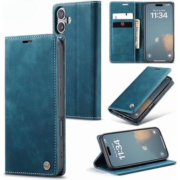 iPhone 16 Wallet Case with Magnetic Closure, Card Slots & Kickstand – Premium Leather Flip Cover, Shockproof Protective Phone Case for Women & Men, Ideal for Travel & Daily Use