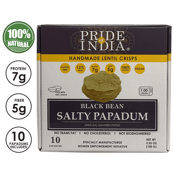 Pride Of India - Salty Black Bean Namkeen Papadum Lentil Crisp - 10 count (3.53oz - 100gm) - Lentil Chips, Gluten-Free Crackers, Healthy Snacks, Indian Snacks, Lentil Crackers