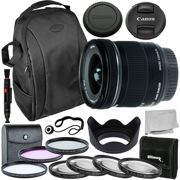 Canon EF-S 10-18mm f/4.5-5.6 IS STM Lens Essential Filter Bundle - Includes: 4PC Macro Lens Filter Set   3PC Digital HD UV (UV, CPL, FLD) Filter Kit   Water Resistant Backpack   Tulip Lens Hood   More