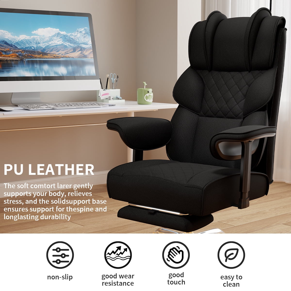KOCEN Big and Tall Office Chair, Desk Chair with Soft Adjustable Armrests, Ergonomic High Back Gaming Chair with Lumbar Support, Executive Computer Chairs with Footrest(Linen Fabric, Classic Black)