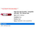 thumbnail image 2 of Right Tail Light Assembly - Compatible with 2009 - 2011 Nissan Cube 2010, 2 of 2
