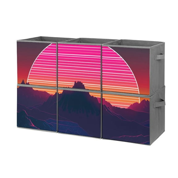 Collapsible Oxford Fabric Storage Cubes with Handles, Large Mid Foldable Oxford Cloth Bins Set of 2/6, Closet Organizers for Shelves Clothes Home Kitchen Toy - Neon River Velly Cyber