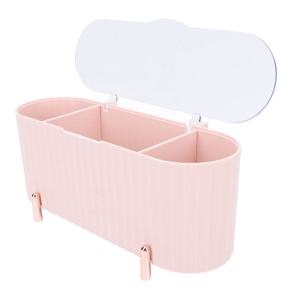 Organizador De Bolas De Algodón, Dispensador De Soporte Qtip Rosa, 3 Compartimentos, Elegantes Botes De Baño Acanalados, Tapa Transparente, Multifuncional Para Hisopo De Algodón