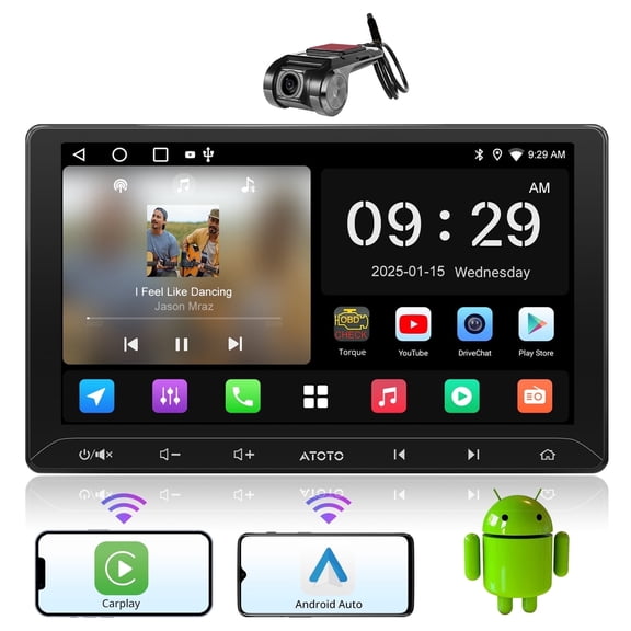 ATOTO Double Din Car Stereo with Dash Cam,10.1‘’ Car Stereo Touchscreen Wireless CarPlay & Wireless Android Auto Car Radio with GPS Navi