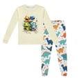 thumbnail image 2 of Pyjamas pour Enfants Garçons Ensemble de Pyjama Imprimé Dinosaure Col Rond Manches Longues Pantalon 2 Pcs Printemps Automne Pyjamas pour Tout-Petits Beige 5 Ans-6 Ans, 2 of 5