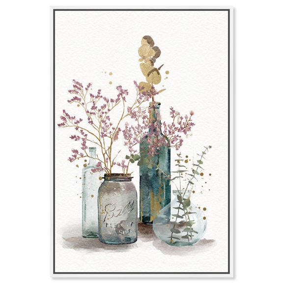 Gentle Farmhouse Floral Vases Canvas Delicate Farmhouse Wall Art by Art Remedy, White Frame, 10" x 15"
