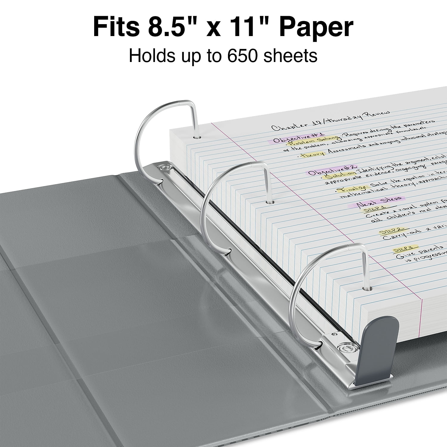 Staples Heavy Duty 3" 3-Ring View Binder with D-Rings and Four Interior Pockets Gray  2/Pack