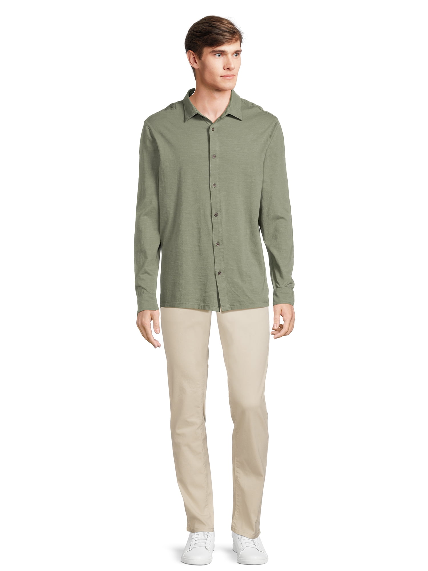 George Men’s Knit Button Down Shirt with Long Sleeves, Sizes S-3XL