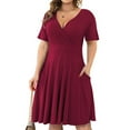 thumbnail image 4 of Tejiojio Summer Dresses for Women Womens Casual Plus Size V-Neck Solid Short Sleeve Boho Dress Swing Dress With Pockets, 4 of 7
