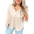 thumbnail image 2 of Women's Oatmeal Waffle Patchwork Drop Shoulder Hooded Long Sleeve Top | [ZhiHiMeRi] | L, 2 of 5