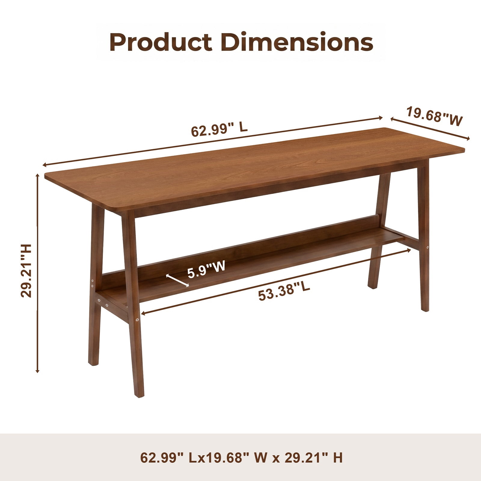 Hommoo 63 Inch Modern Walnut Two-Person Home Office Desk with Storage Shelf, Mid-Century Long Computer Workstation for Dual Monitor Setup, Walnut