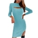 thumbnail image 1 of Vestido hasta la rodilla de manga larga con agujeros de Color sólido Sexy a la moda para mujer Fridja  nbo2883, 1 of 7