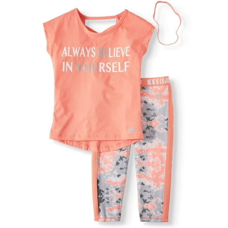 Girls Active Outfits Believe In Yourself Top and Camo Performance Legging, 2-Piece Active Set (Little Girls & Big Girls) ()