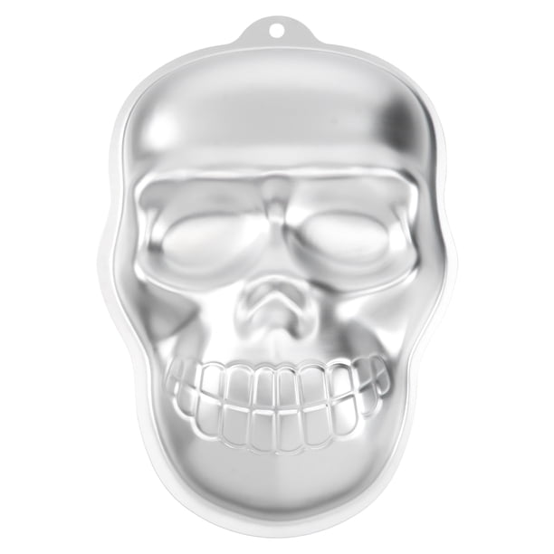 Molde de aluminio para hornear pasteles, chocolates, fondant y dulces con forma de calavera para Halloween (plateado)