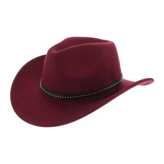 IBASETOY Dark Red Wool Felt Jazz Hat Wide Brim Unisex Western Cowboy Hat for Fall Winter Fashion