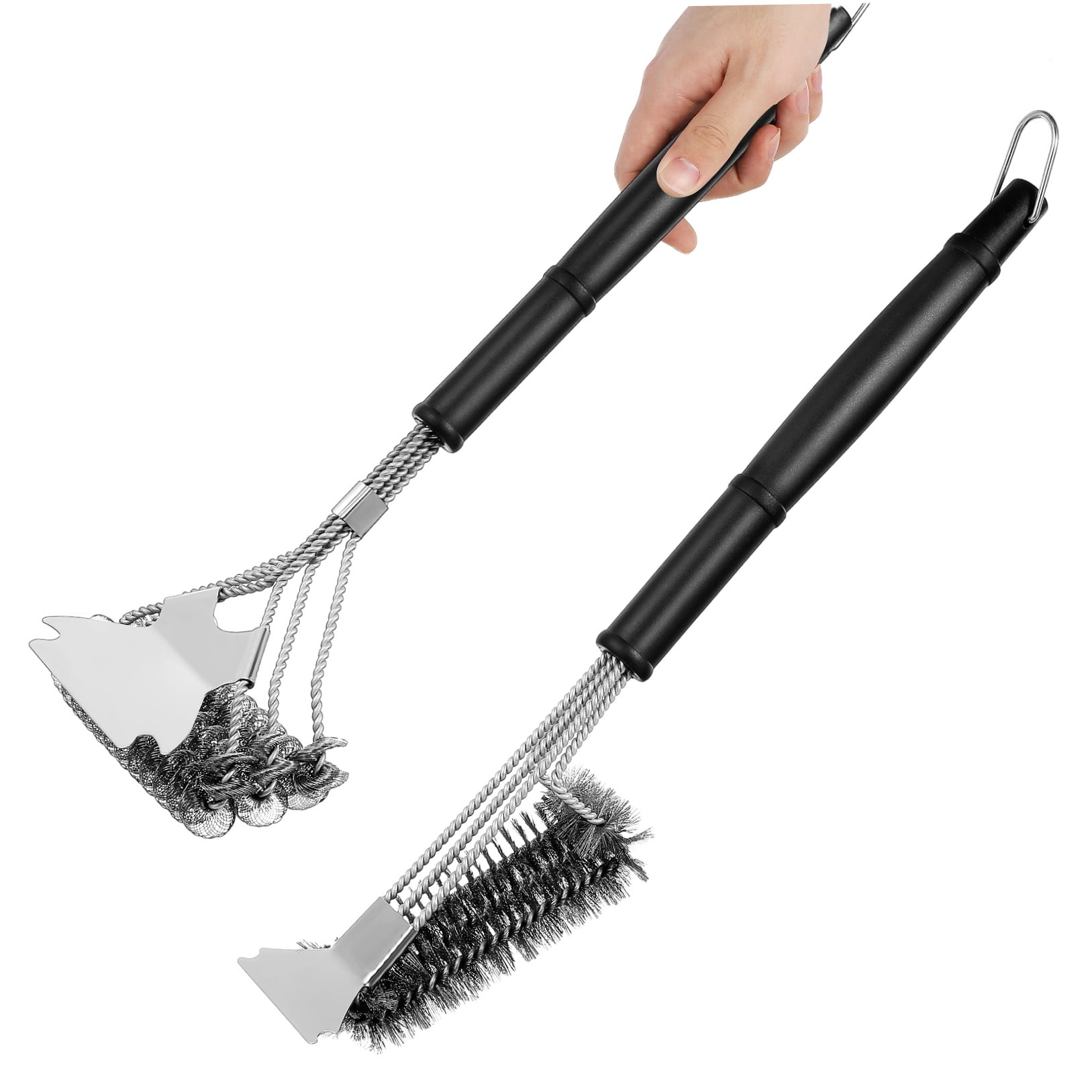 Mobestech 2-Pack Outdoor Grill Brush Set with Steel Wire Bristles and Strong Polypropylene Handle for Easy Cleaning