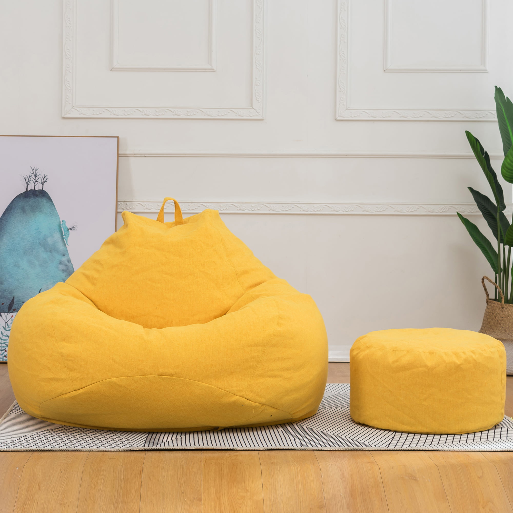 Frogued Sofa Bean Bag No Filler Soft Washable Comfortable Anti-fading Wear  Resistant High Elastic Extra Large Bean Bag Chair Cover Home Decor (Yellow)  