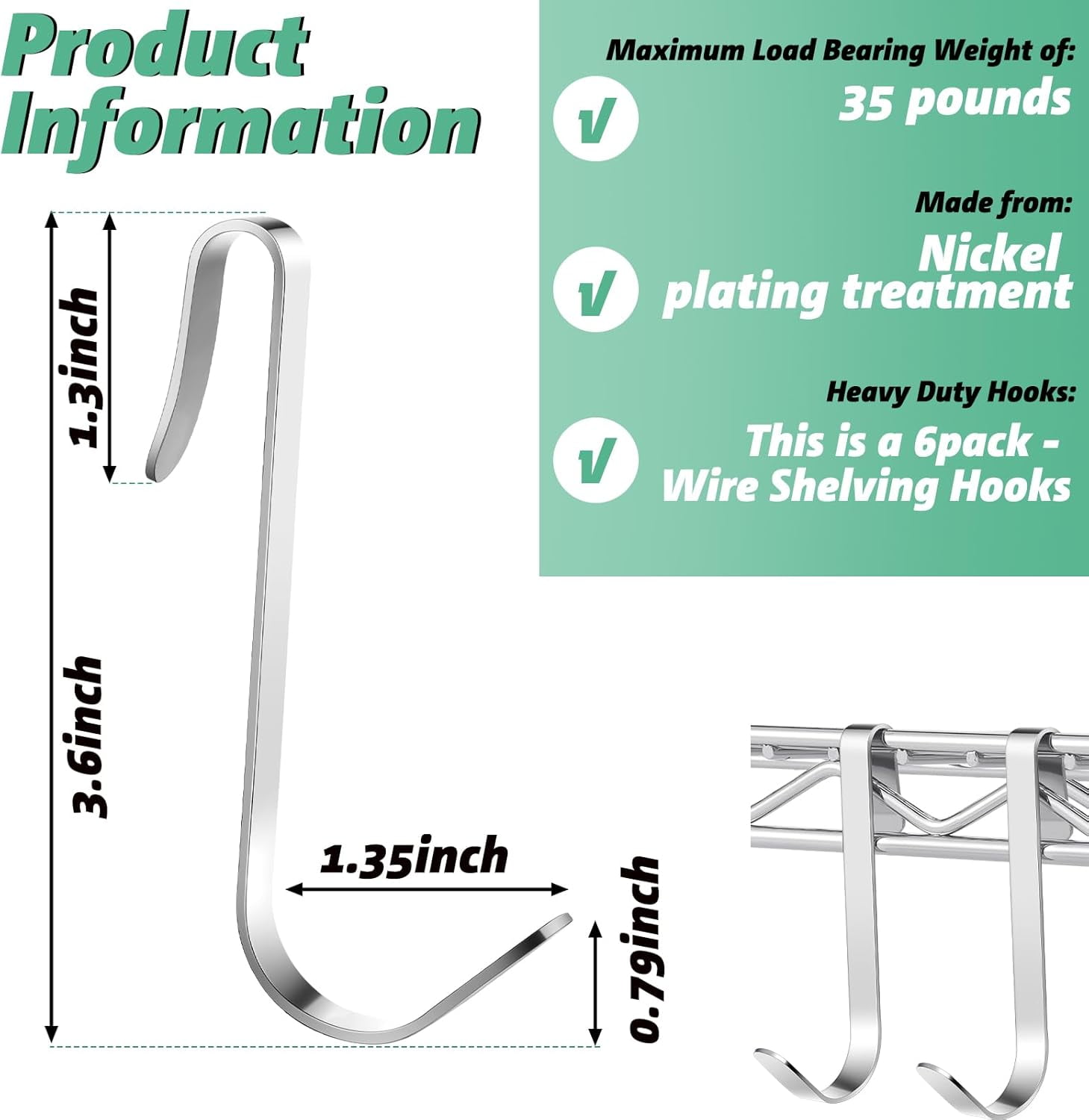 TrendMallOasis  6 Pcs J Hook for Wire Shelving 3.6 Inch Large Heavy Duty Metal Shelf Hooks for Wire Shelves Racks Closet Shelving Accessories