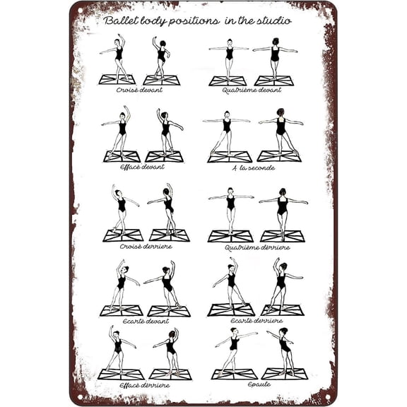 Vintage Metal Signs - Ballet Body Positions In The Studio Poster Ballet Knowledge Tin Sign Wall Art Decor Plaque for Home Dance Club Living Room Clroom 8x12 inch