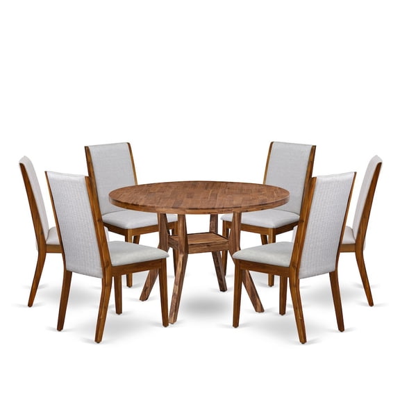 Luxe by East West Furniture 7-Pc Modern Dining Set Of A Pedestal Dinner Table, 6 Grey Fabric Dinner Chairs